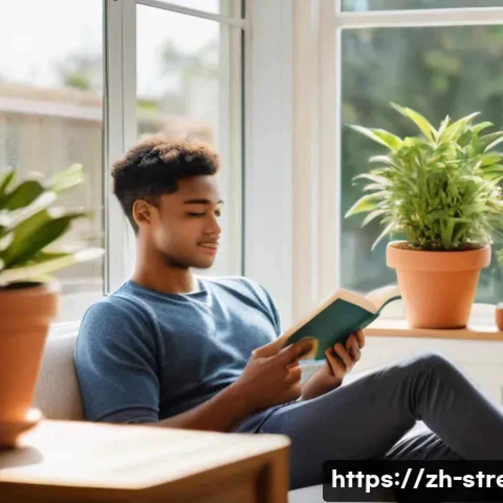 스트레스 해소를 위한 정신적인 트렌드 - **Prompt for Digital Detox / Work-Life Balance:**
    "A cozy, sunlit living room where a young adul...